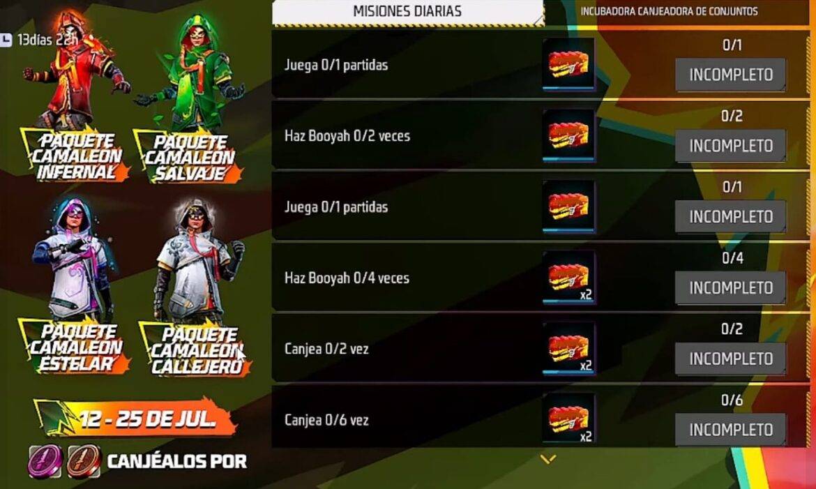 Misiones diarias de Free Fire y recompensas del evento de aniversario