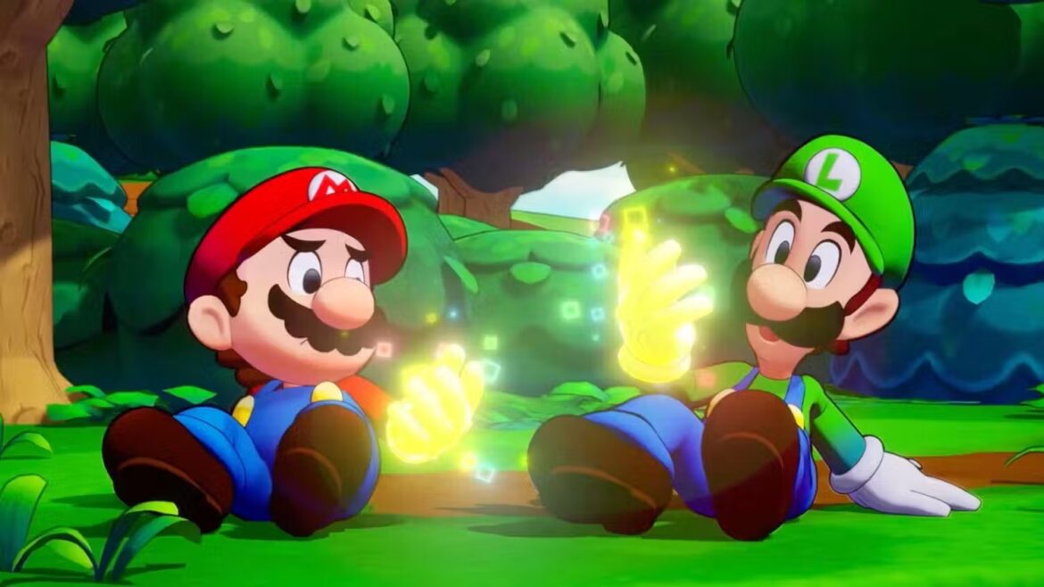 Mario y Luigi activando un poder especial en Mario & Luigi: Brothership.