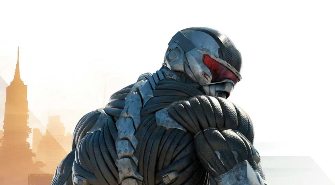 Personaje de Crysis con traje nano en una pose de espaldas, representando la estética futurista del juego